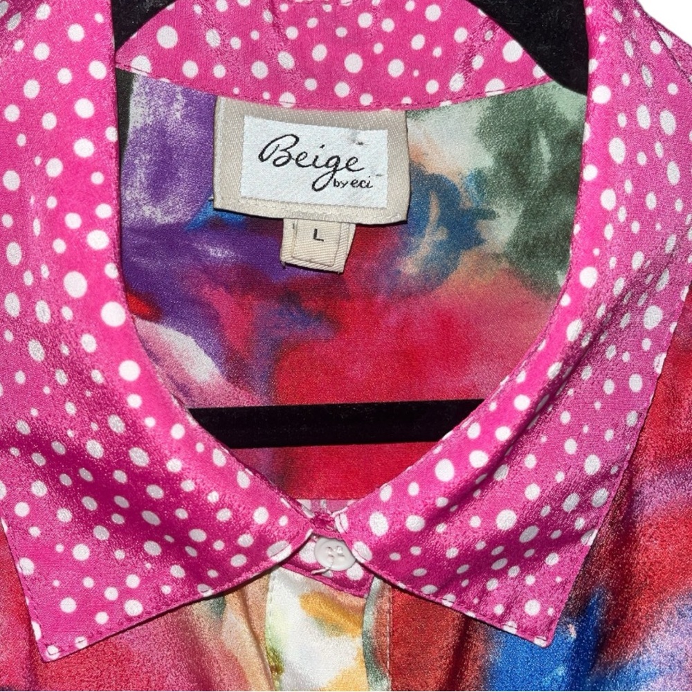 Beige By ECI Polka Dot Floral Button Down Blouse - Picture 4 of 5